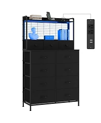 gaomon 11 Drawer Fabric Dresser with Charging Station, Wireless Charger and Rgb Led Lights Storage Organizer
