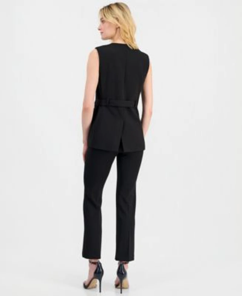 Anne Klein Womens Sleeveless D Ring Wrap Blazer Pull On Kick Flare Pants