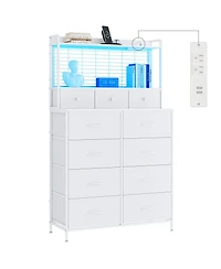 gaomon 11 Drawer Fabric Dresser with Charging Station, Wireless Charger and Rgb Led Lights Storage Organizer