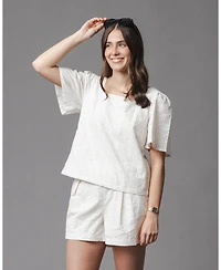 Hope & Henry Women's and Organic Eyelet Button Tab Short