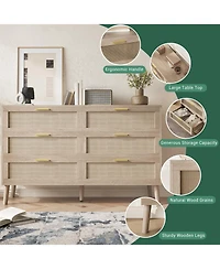 gaomon Drawer Dresser for Bedroom, Rattan Dresser with Metal Handles