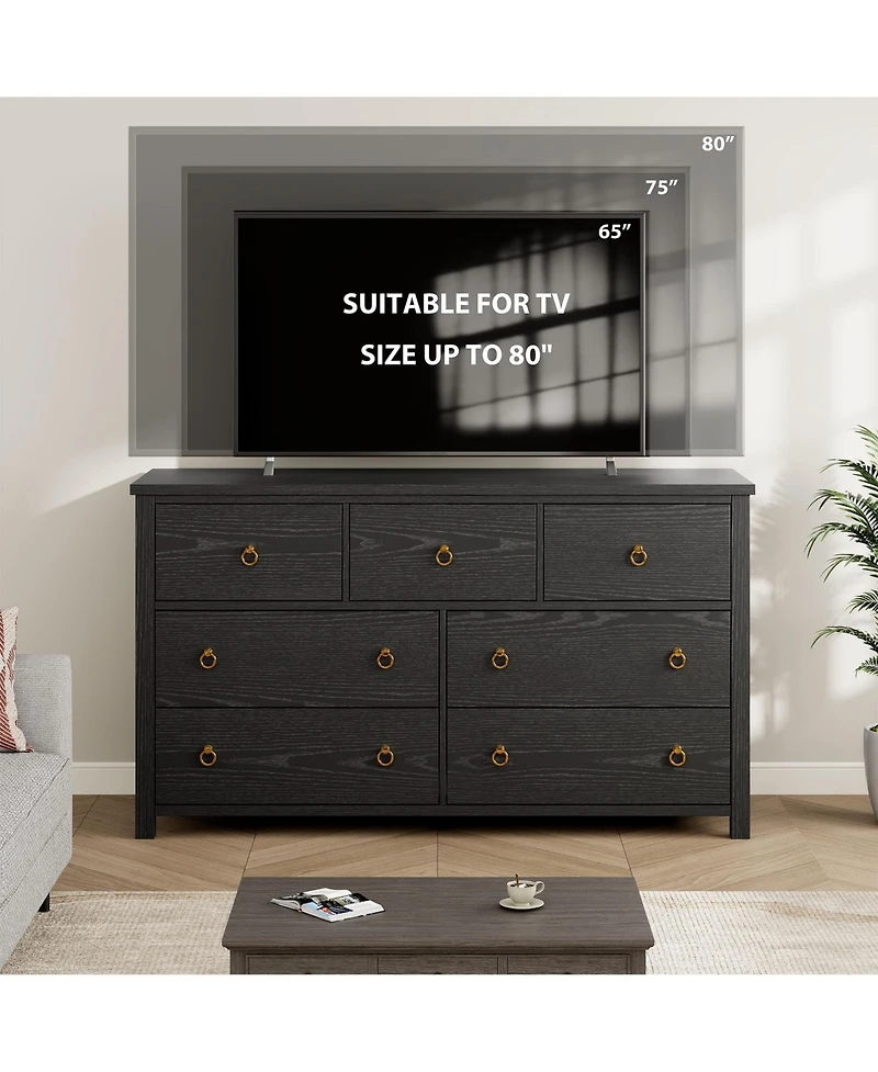 gaomon 7 Drawer Modern Dresser and Tv Stand, 54" Wide Wooden Storage Cabinet for Bedroom Living Room