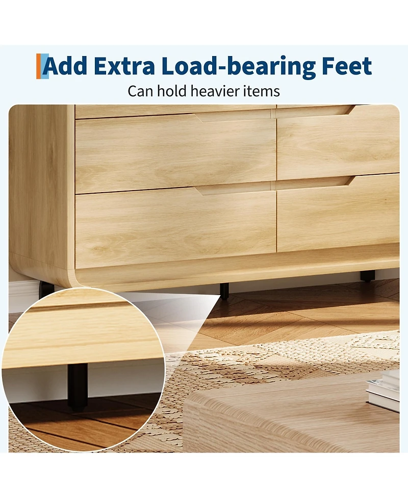 gaomon 47" Wide 6 Drawer Wood Dresser with Handleless and Detachable Legs, Modern Storage Chest