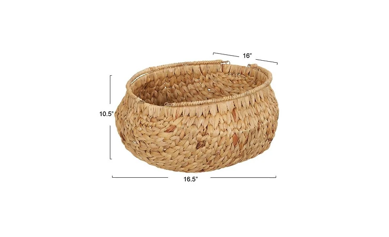 Household Essentials Round Woven Basket with Handles, Water Hyacinth Wicker Basket with Handles