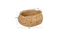 Household Essentials Round Woven Basket with Handles, Water Hyacinth Wicker Basket with Handles