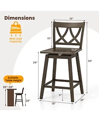 Slickblue 2 Piece Wooden Bar Stool Set Rubber Wood Frame Chairs