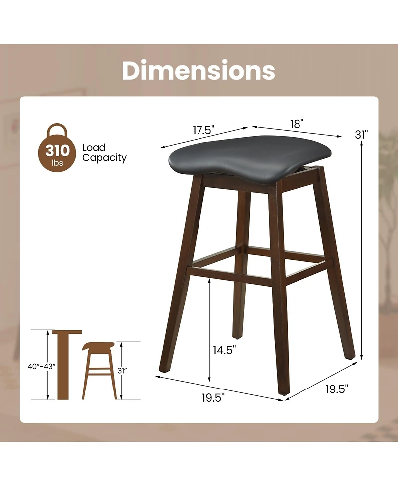 Slickblue Set of 2 Swivel Bar Stools with Contoured Padded Seat and Built in Footrest-Brown