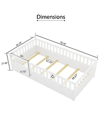 Rainsken Montessori Floor Bed, with Fence and Open Door, Children's Bed Frame
