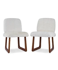 Rainsken Dining Chairs Set of 2, Beige Boucle Upholstered Kitchen Chairs with Curved Wooden Legs, 300lbs Capacity for Dining Room, Living Room