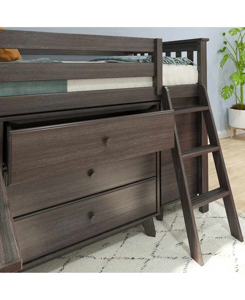 Max & Lily Twin-Size Low Loft with Pull-Out Desk and 3-Drawer Dressers