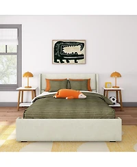 Max & Lily Upholstered Bed with Rectangular Headboard Drawer Side Storage