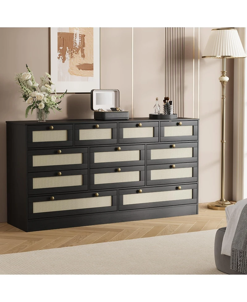gaomon 12 Drawer Wood Dresser for Bedroom, 61" Wide Storage Cabinet Tv Stand 65" Tv, Chest Living Room