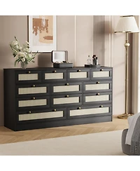 gaomon 12 Drawer Wood Dresser for Bedroom, 61" Wide Storage Cabinet Tv Stand 65" Tv, Chest Living Room