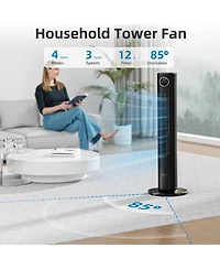 Cowsar 36" Tower Fan, 85° Oscillating, Quiet, 3 Speeds, 4 Modes, Remote