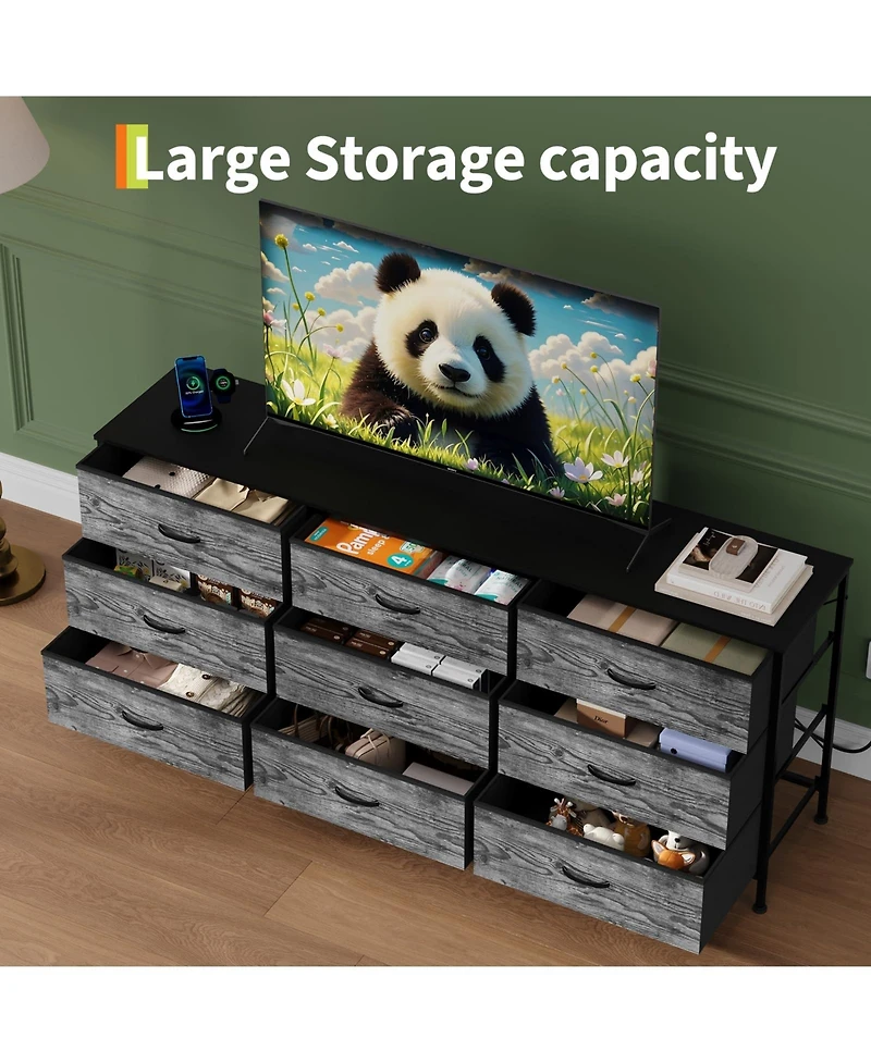gaomon Tv Stand Dresser with 9 Fabric Drawers for TVs , Entertainment Center with Storage Organizer
