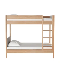 Max & Lily Harbor Twin Over Wood Bunk Bed with Upholstered Headboard, Blonde/Swiss Coffee
