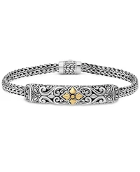 Devata Maple Leaf on Filigree with Dragon Bone Chain Bracelet Sterling Silver and 18K Gold Accents