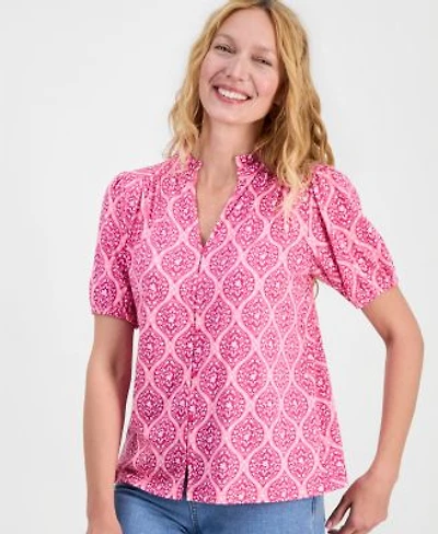 Style Co Womens Printed Split Neck Knit Top Macys Exclusive