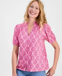 Style Co Womens Printed Split Neck Knit Top Macys Exclusive