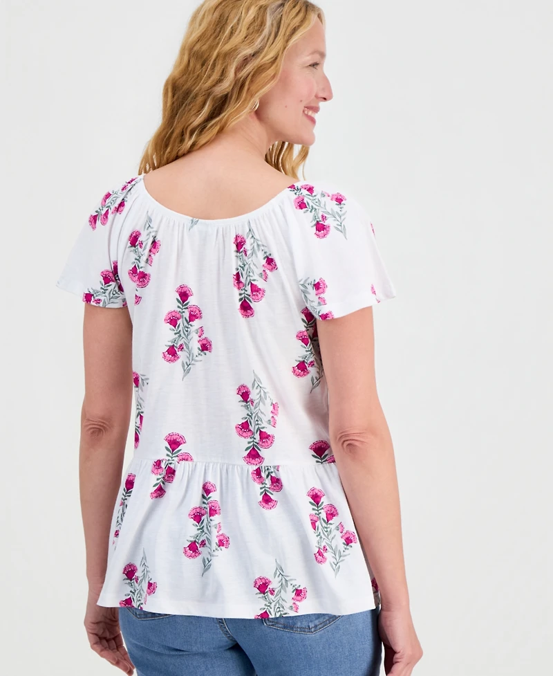 Style & Co Petite Cotton-Blend Floral Print Peplum Top, Macy's Exclusive