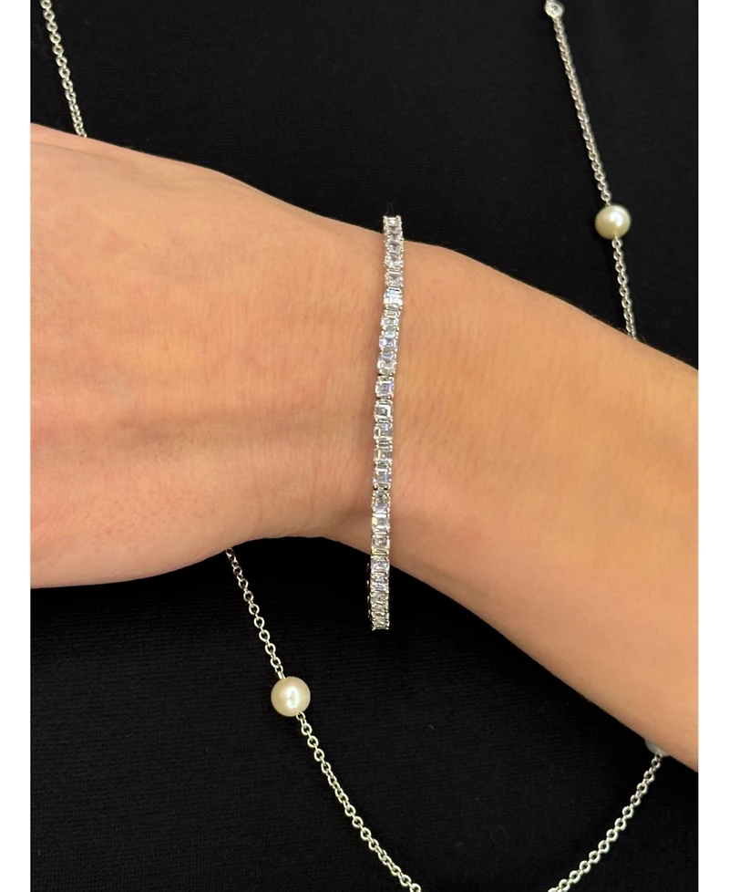 Suzy Levian New York Suzy Levian Sterling Silver Pearl and Cubic Zirconia Station Necklace