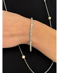 Suzy Levian New York Suzy Levian Sterling Silver Pearl and Cubic Zirconia Station Necklace