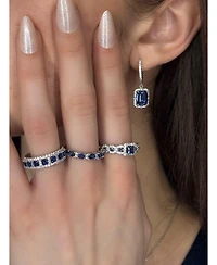 Suzy Levian Sterling Silver Assher Cut Sapphire and Created White Proposal Ring