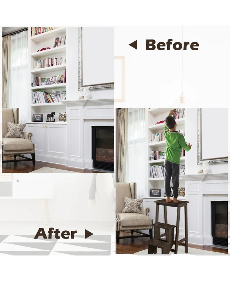 Gouun Rubber Wood 3-Tier Folding Step Stool Ladder with 200 lbs Capacity, 30