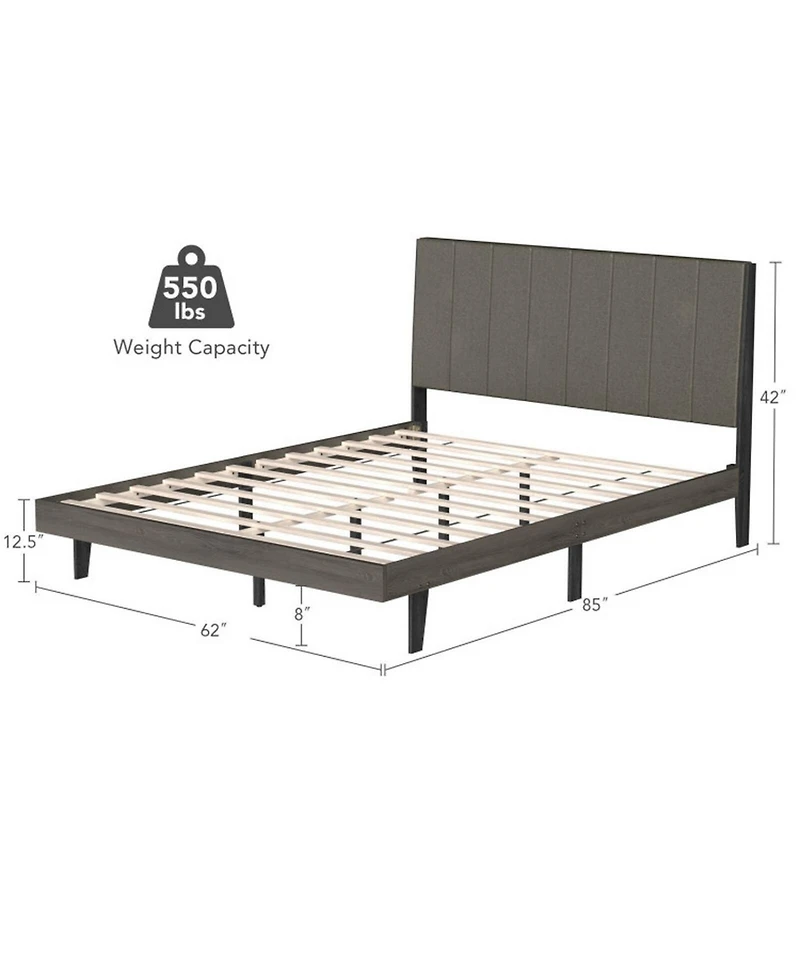 Gouun Queen Size Tufted Upholstered Bed Frame with Channel Headboard