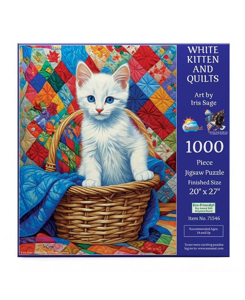 SunsOut White Kitten and Quilts 1000 piece Jigsaw Puzzle for Adults