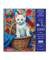 SunsOut White Kitten and Quilts 1000 piece Jigsaw Puzzle for Adults