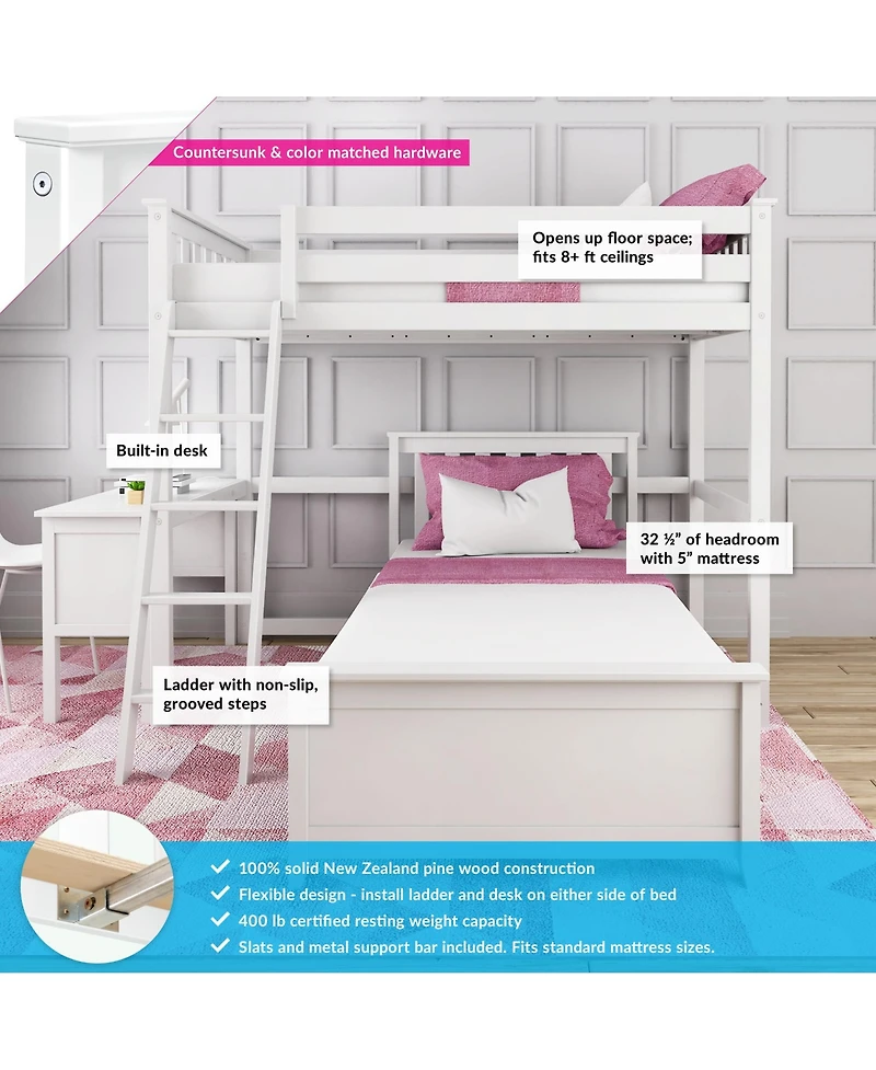 Max & Lily L-Shaped Twin over Bunk Bed with Desk