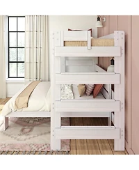 Max & Lily Solid Wood Bunk Bed, L-Shaped Twin over Full Bed Frame for Kids Modern Farmhouse