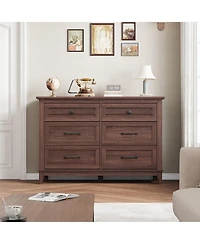 gaomon 6 Drawer Dresser for Bedroom, 47" Wide Wooden Storage Chest, Freestanding Closet Organizer