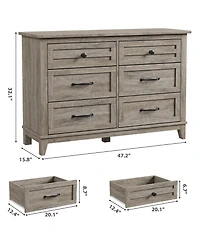 gaomon 6 Drawer Dresser for Bedroom, 47" Wide Wooden Storage Chest, Freestanding Closet Organizer
