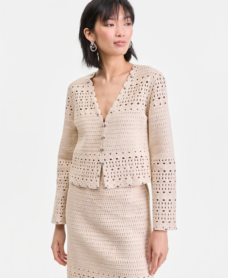 I.n.c. International Concepts Women's Studded Cotton Crochet Cardigan, Macy's Exclusive