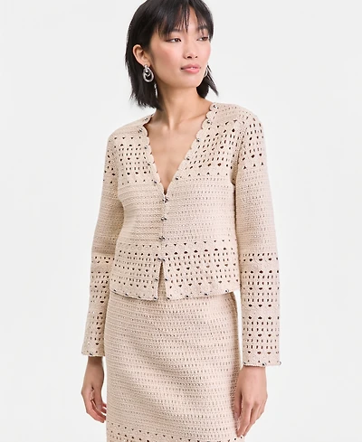 I.n.c. International Concepts Women's Studded Cotton Crochet Cardigan, Macy's Exclusive