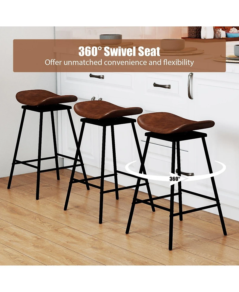 Slickblue Modern Swivel Bar Stools Set of 2, Faux Leather Backless Kitchen Chairs with Footrest