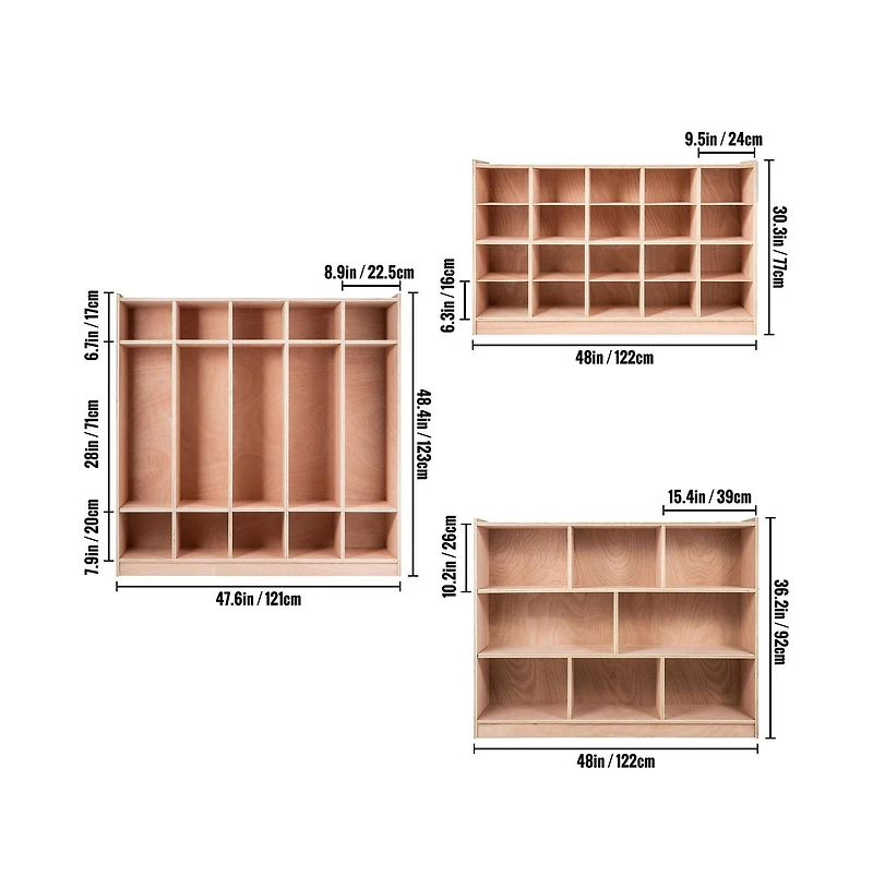 Sugift 20-Compartment Mobile Cubby Storage Cabinet with Casters, 48 x 12 x 30 in