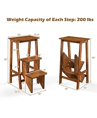 Gouun 30 in. Folding 3-Tier Rubber Wood Step Ladder with Storage Shelf Function