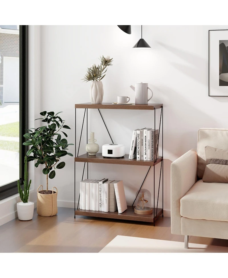 Gouun 3-Tier Industrial Display Rack with Mdf Shelves and Metal Frame, 24 x 34 in