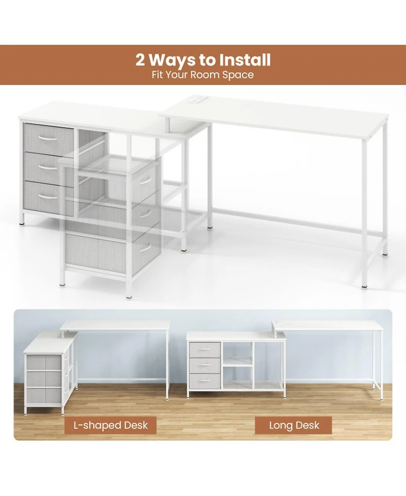 Gouun Wood L-Shaped Computer Desk with Storage Shelves