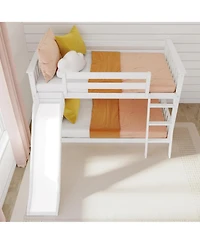Max & Lily Twin Over Low Bunk Bed with Slide, Solid Wood Kids Platform Guardrails