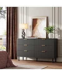 gaomon Wave Fluted 6 Drawer Modern Dresser with Metal Legs and Handles, Wood Storage Chest for Bedroom