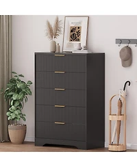gaomon Fluted 5 Drawer Dresser for Bedroom, 47" Tall Wood Chest with Gold Handles Storage Cabinet