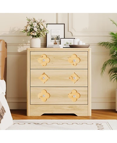 gaomon 30.4" Tall 3 Drawer Wood Dresser with Decorative Fronts and Crystal Knobs, Bedroom Storage Chest