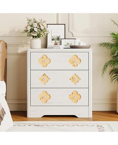gaomon 30.4" Tall 3 Drawer Wood Dresser with Decorative Fronts and Crystal Knobs, Bedroom Storage Chest