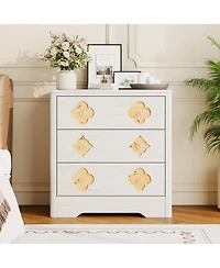 gaomon 30.4" Tall 3 Drawer Wood Dresser with Decorative Fronts and Crystal Knobs, Bedroom Storage Chest