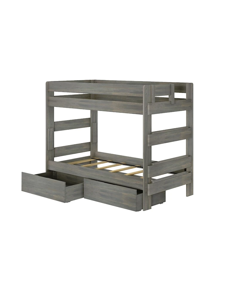 Max and Lily Solid Wood Modern Farmhouse Twin/Twin Bunk Bed with Storage Drawers