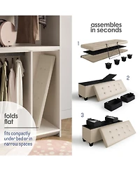 Nestl 43 Inch Leatherette or Fabric Finish Ottoman Storage Bench with Bins